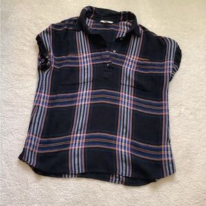 EUC LLBean Women’s Short Sleeve Plaid Popover Lightweight Top M